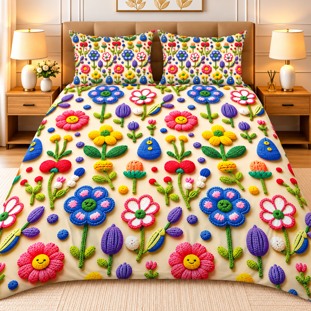Diamond 3D Printed Bed Sheet Set - Design 02