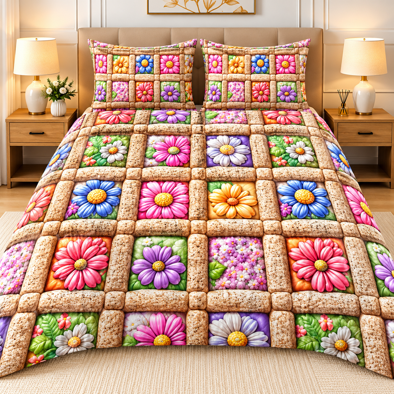 Diamond 3D Printed Bed Sheet Set - Design 10