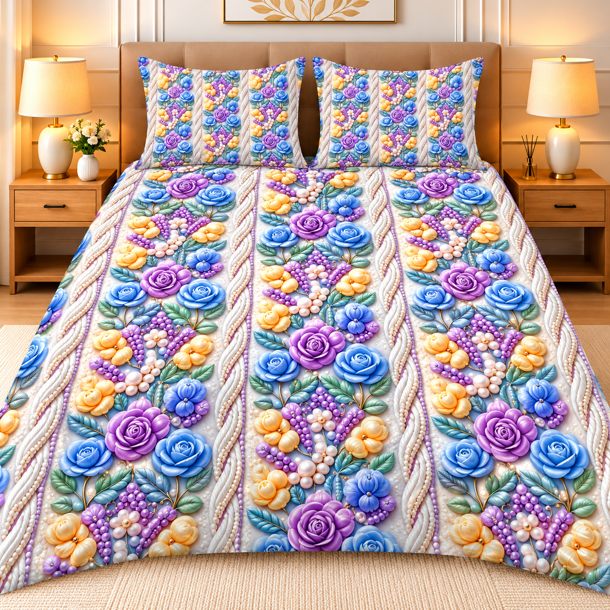 Diamond 3D Printed Bed Sheet Set - Design 22