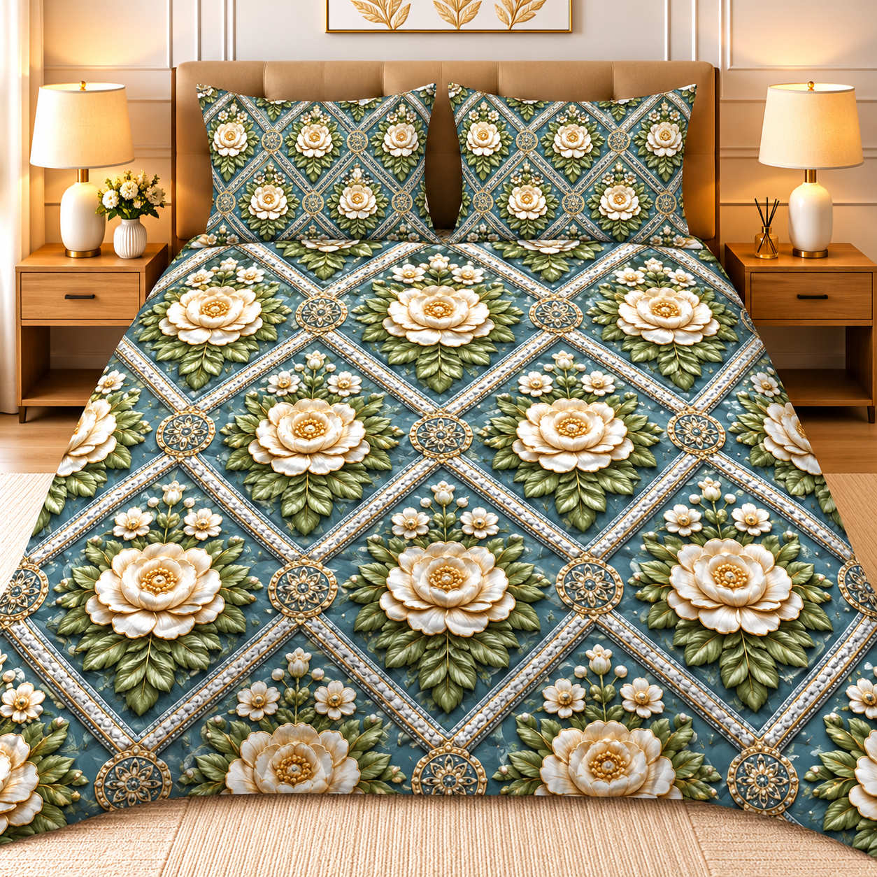 Diamond 3D Printed Bed Sheet Set - Design 09