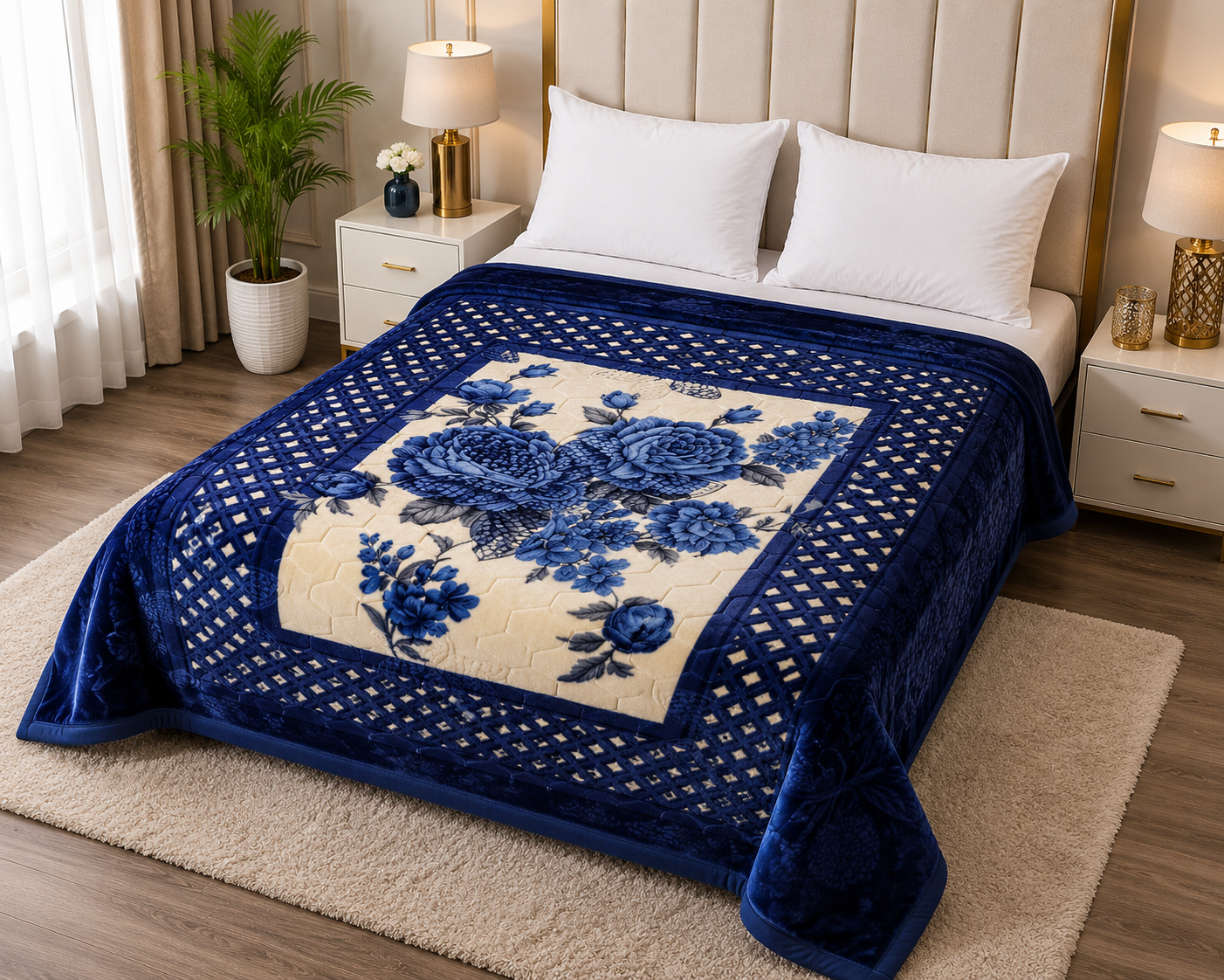 Premium Cloudy 2-Ply Double Bed Blanket Blue