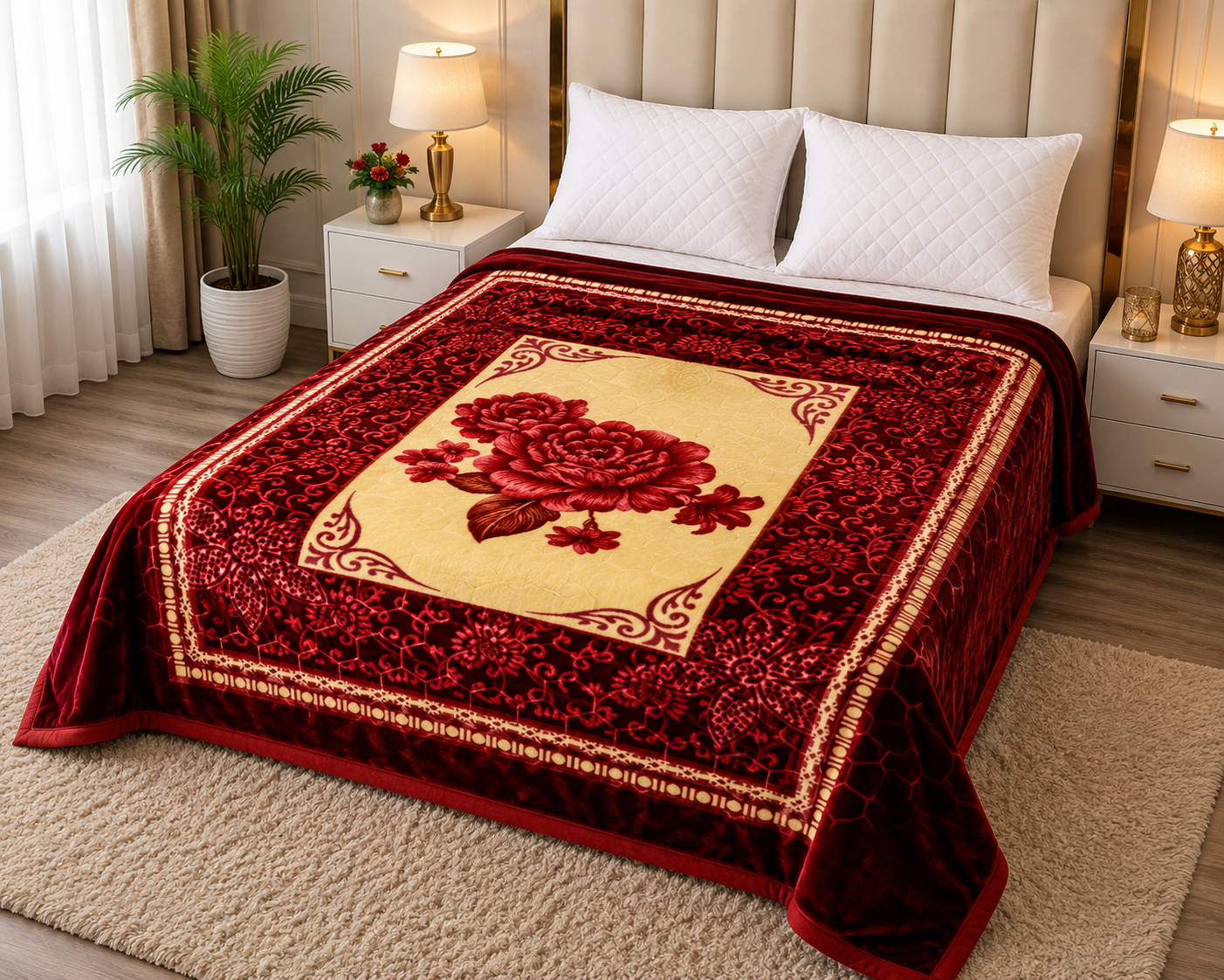 Premium Cloudy 2-Ply Double Bed Blanket Maroon