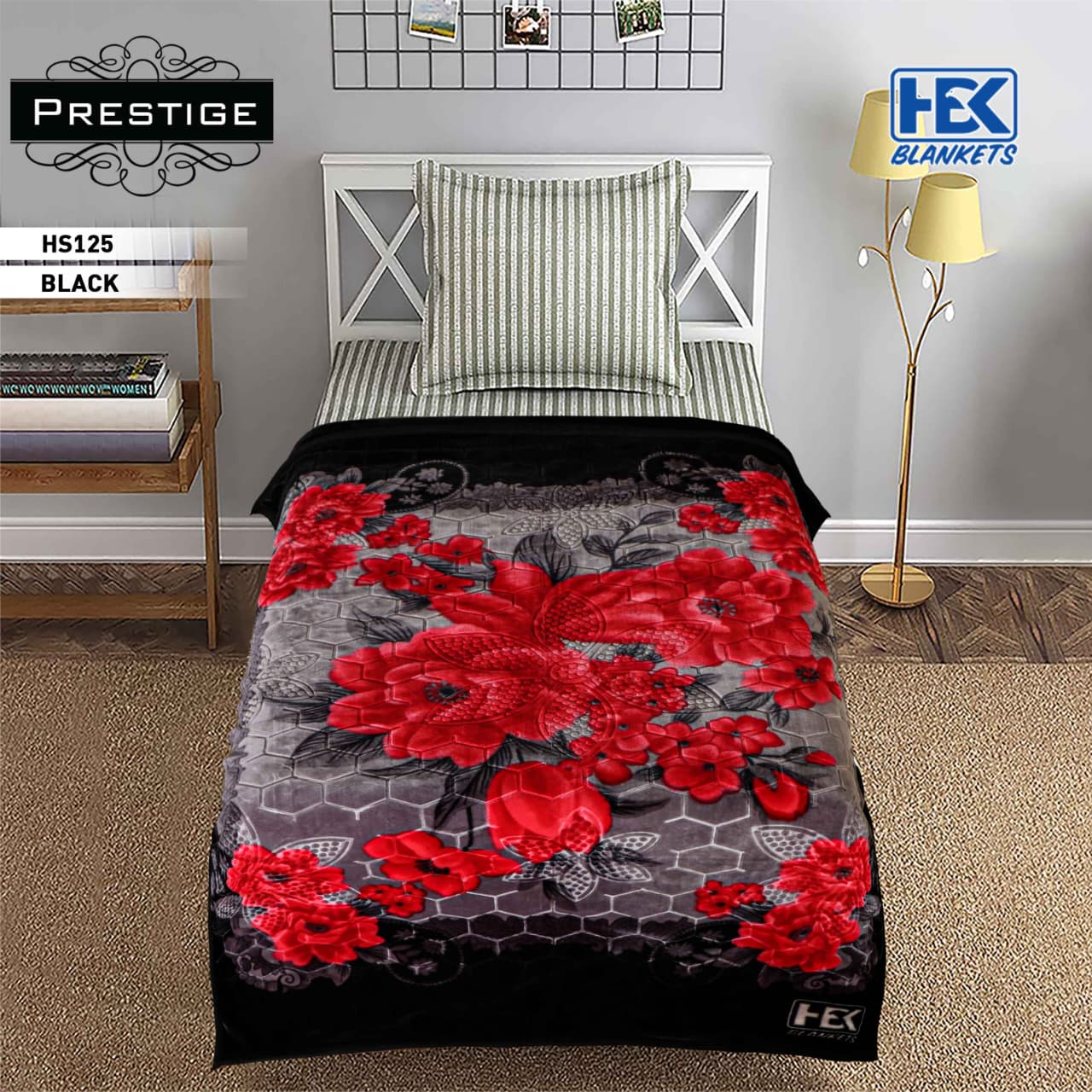 Prestige Single Bed 2-Ply Blanket HS125 Black in Black
