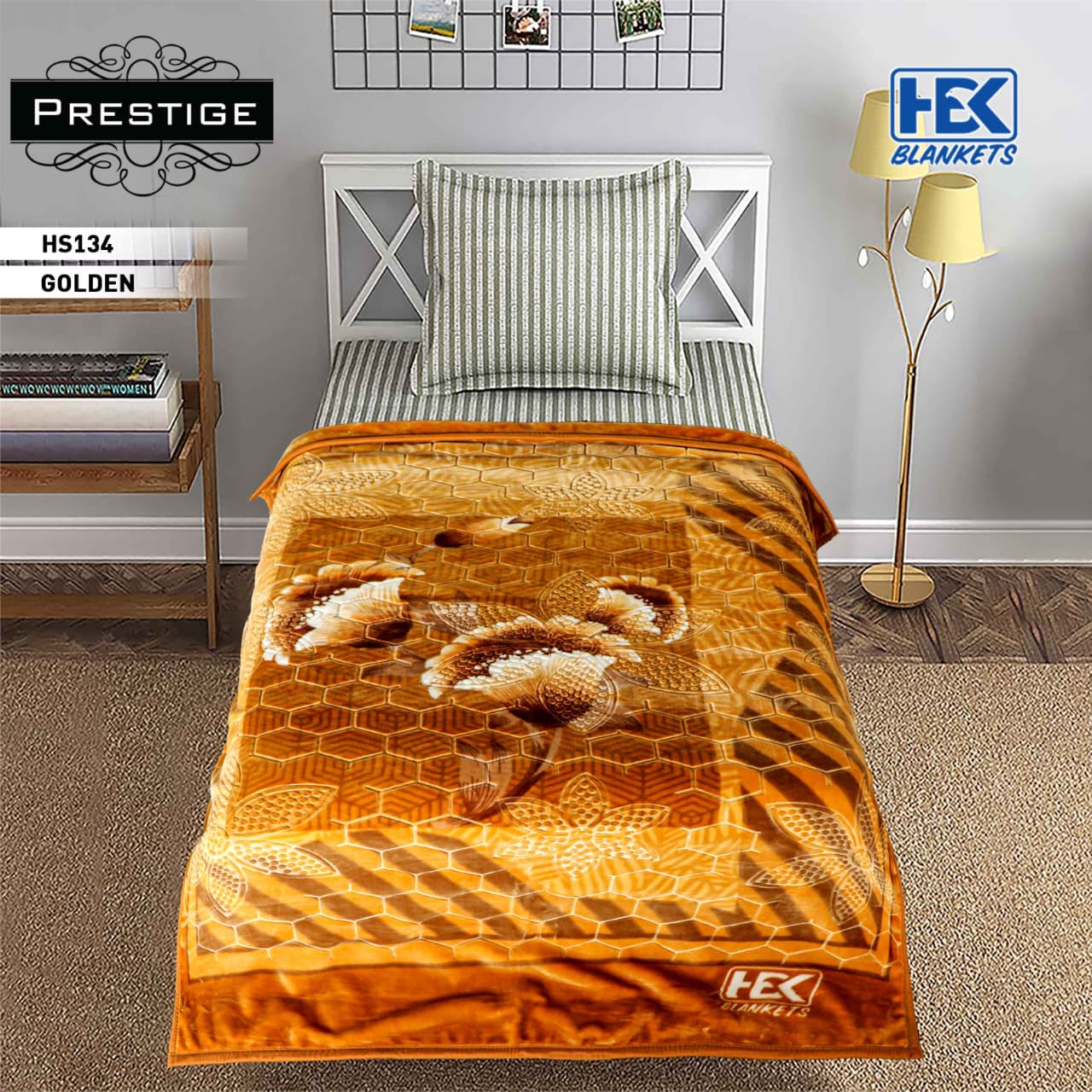 Prestige Single Bed 2-Ply Blanket HS134 Golden in Golden