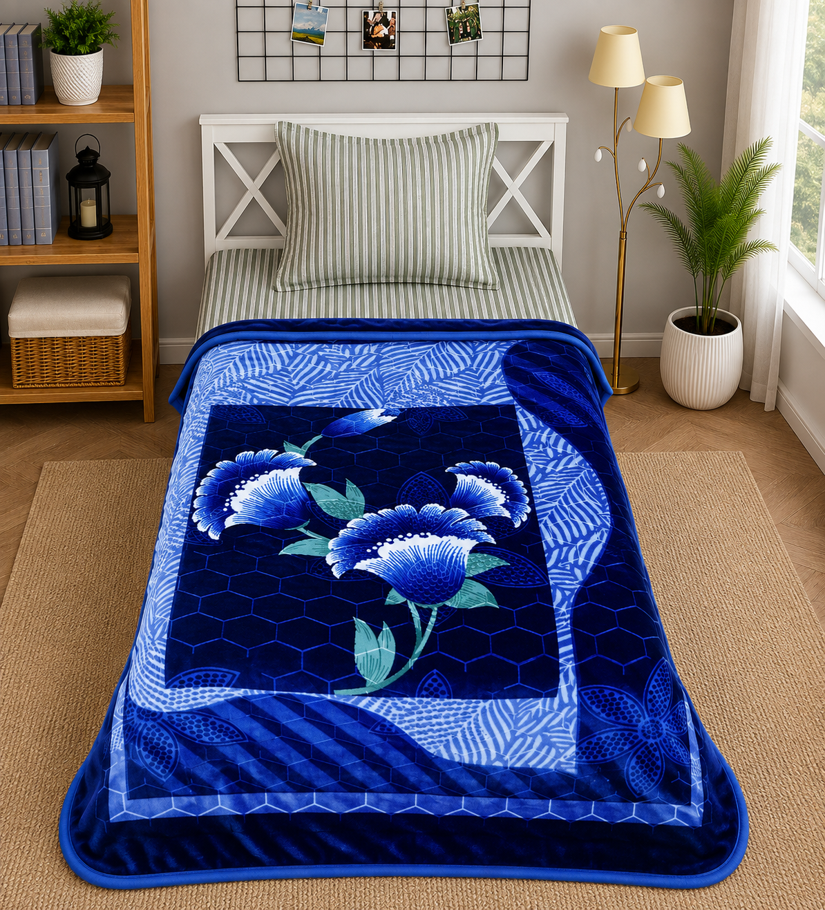 Royal Home Single Bed 2-Ply Blanket Blue